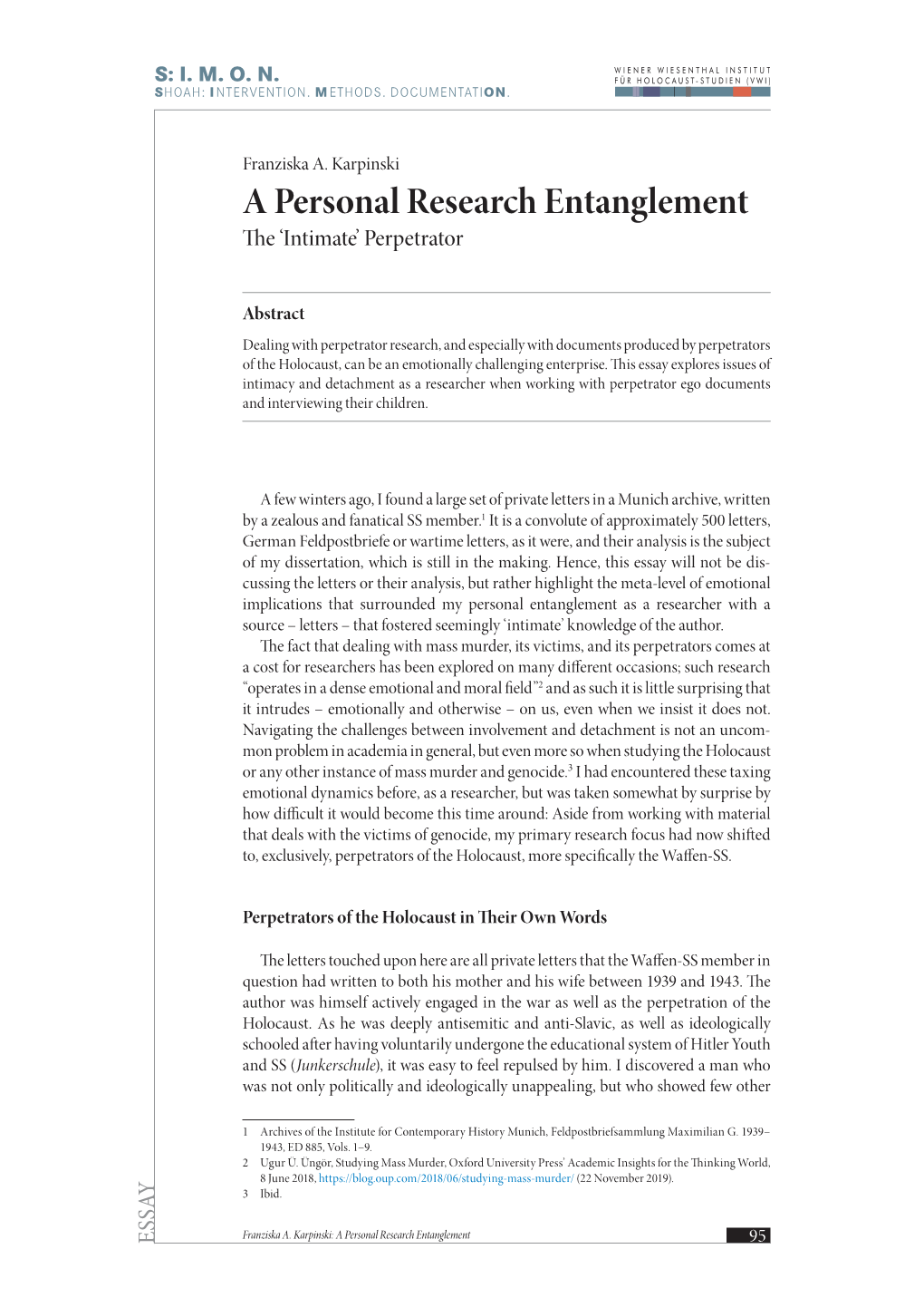 A Personal Research Entanglement the ‘Intimate’ Perpetrator