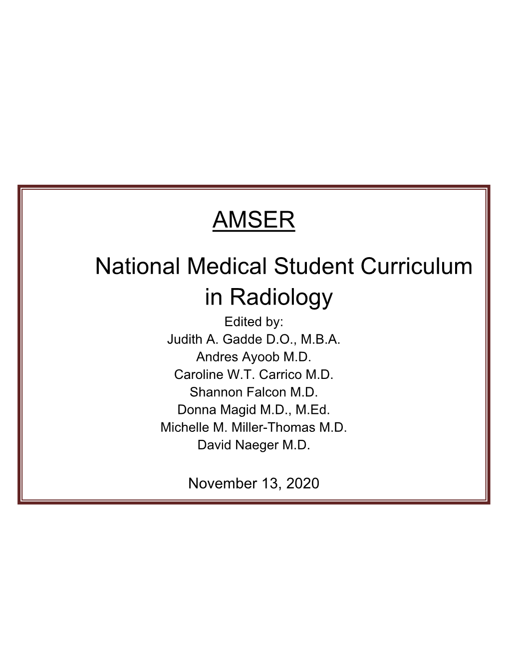 AMSER National Medical Student Curriculum in Radiology