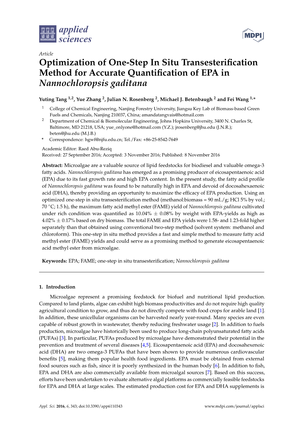 Optimization of One-Step in Situ Transesterification Method For