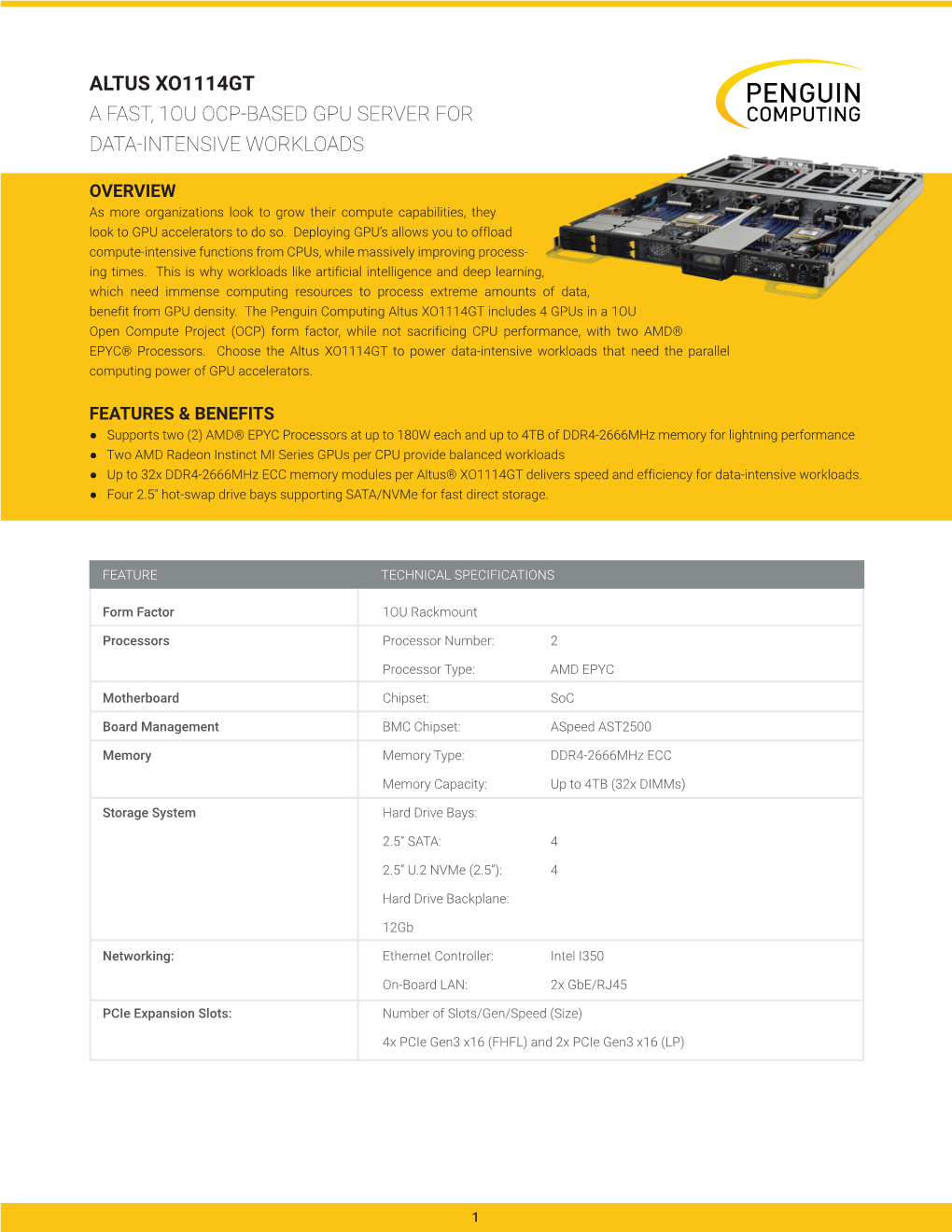 Altus Xo1114gt a Fast, 1Ou Ocp-Based Gpu Server for Data-Intensive Workloads