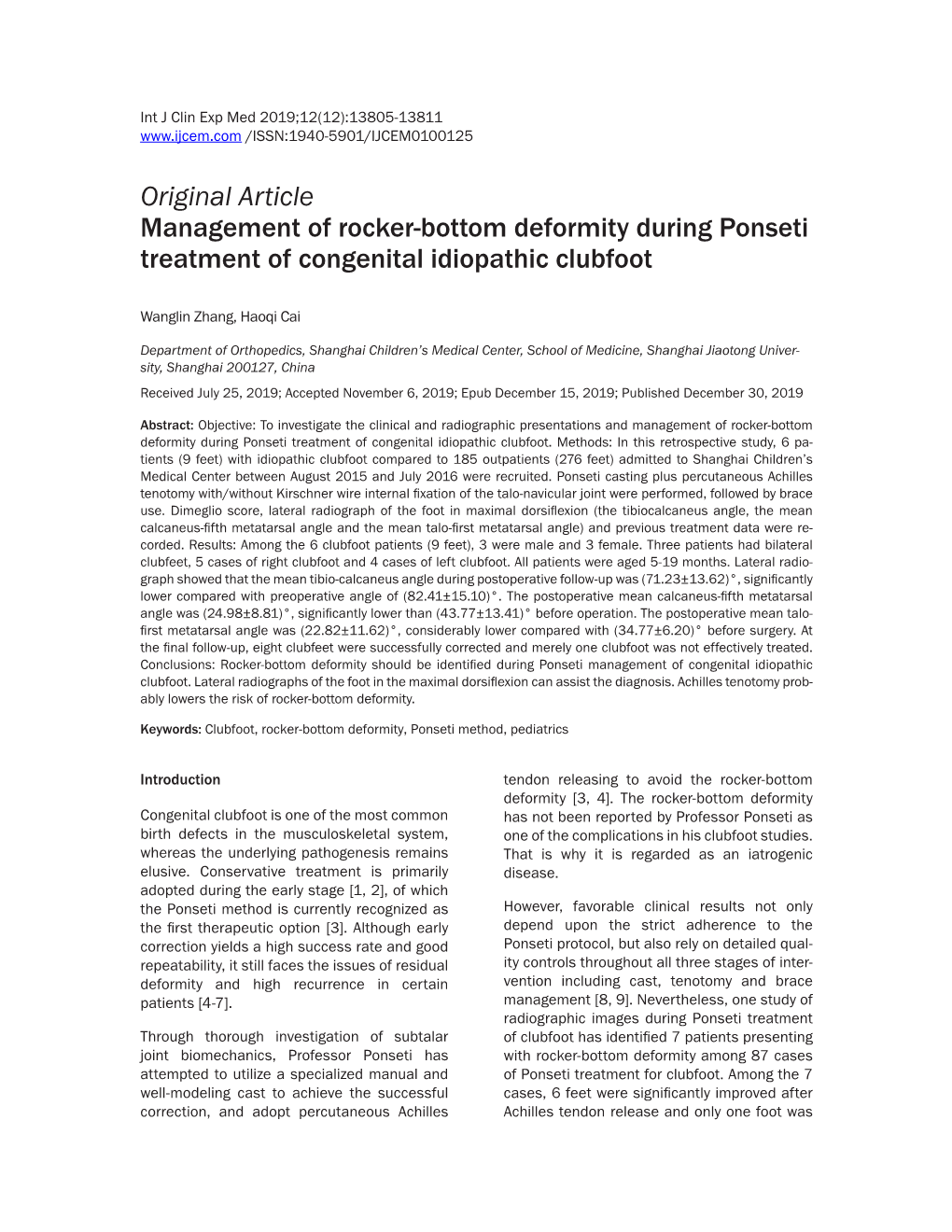 Original Article Management of Rocker-Bottom Deformity During Ponseti Treatment of Congenital Idiopathic Clubfoot