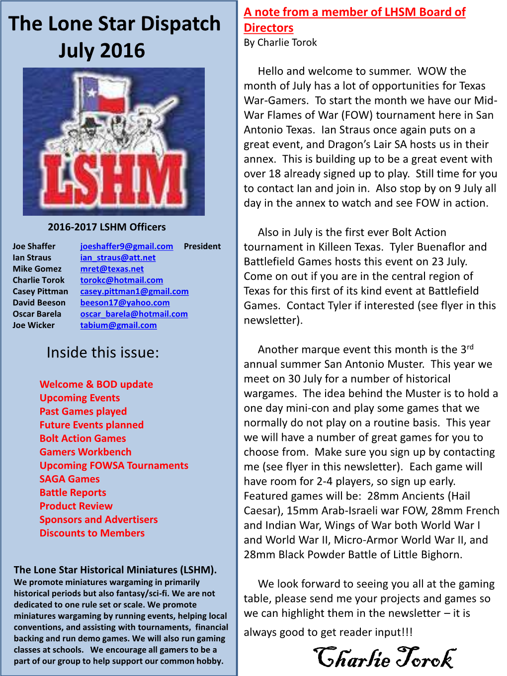 LSHM 2016-07 July 2016 Newsletter