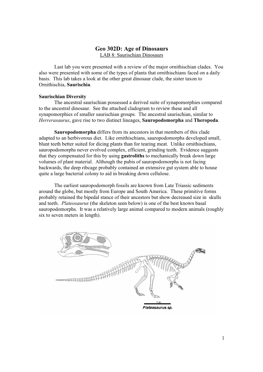 Geo 302D: Age of Dinosaurs LAB 8: Saurischian Dinosaurs