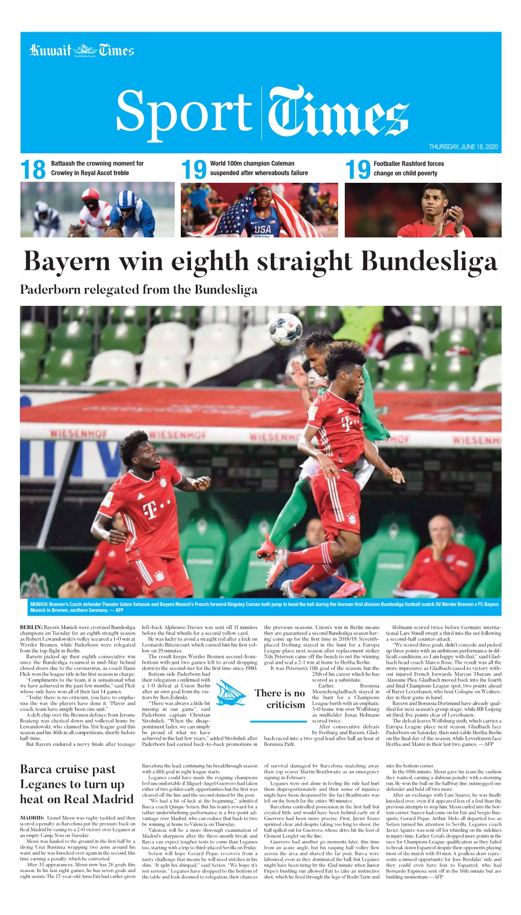 Bayern Win Eighth Straight Bundesliga Paderborn Relegated from the Bundesliga