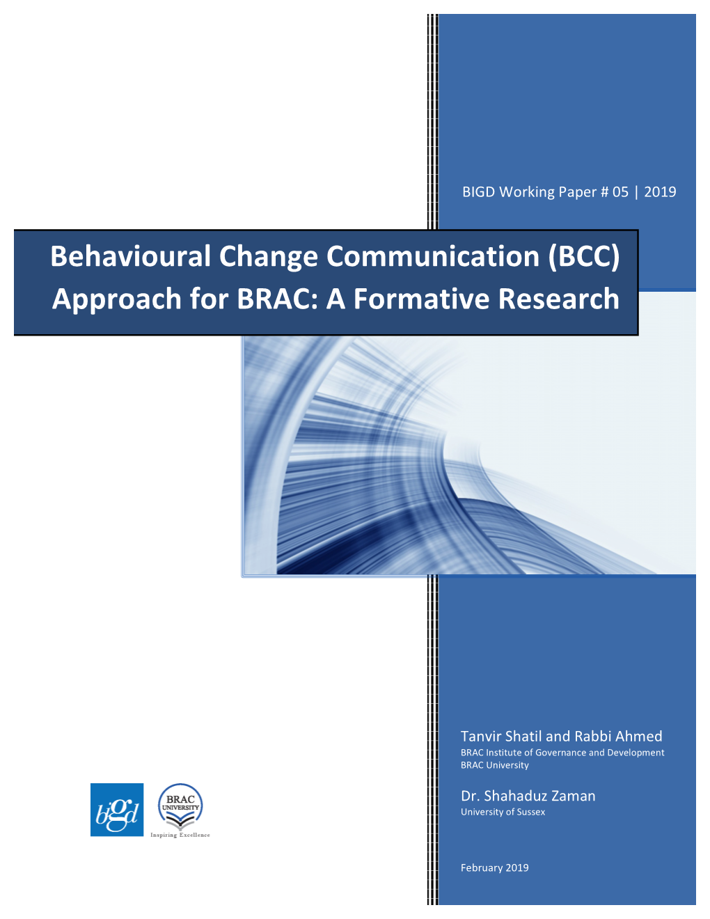 Behavioural Change Communication (BCC) Approach for BRAC: a Formative Research