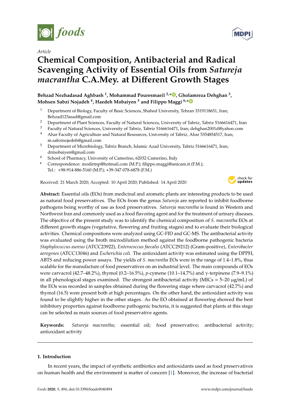 Chemical Composition, Antibacterial and Radical Scavenging Activity of Essential Oils from Satureja Macrantha C.A.Mey