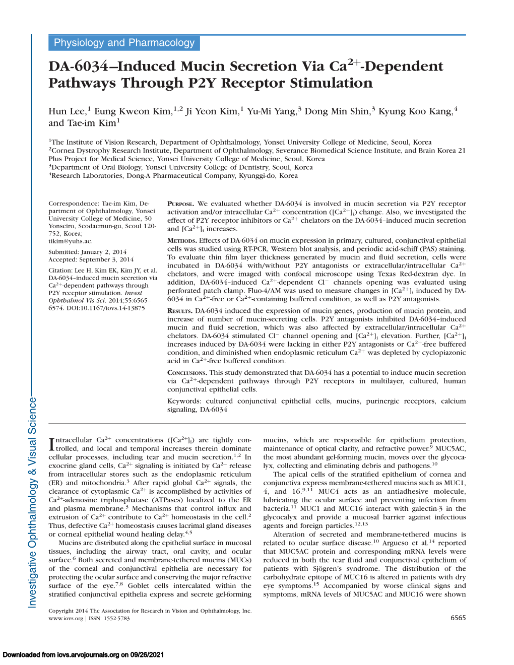 DA-6034–Induced Mucin Secretion Via Ca -Dependent Pathways