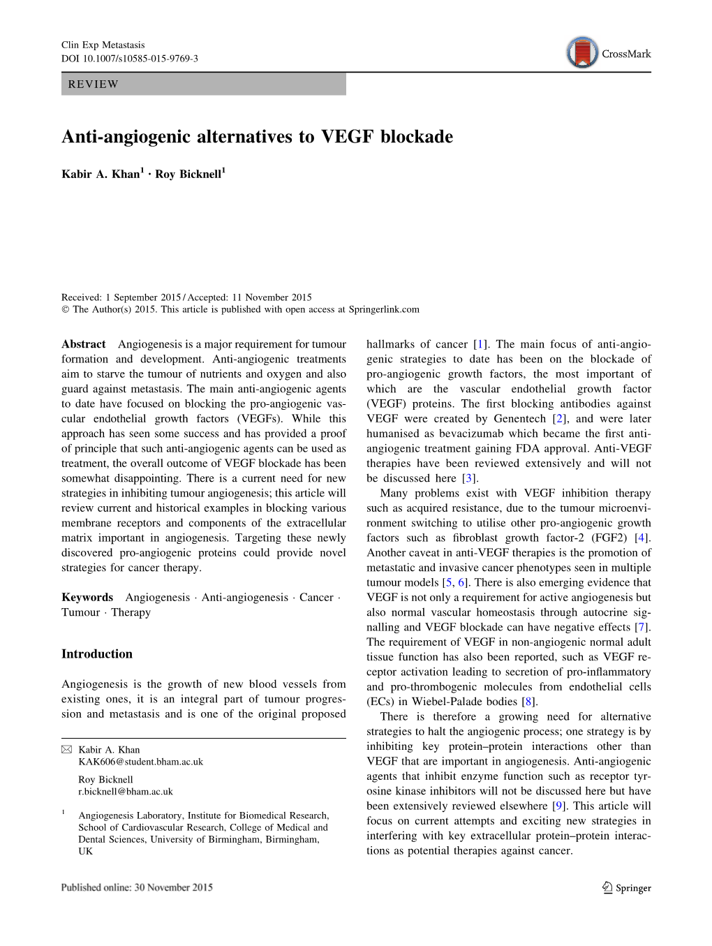 Anti-Angiogenic Alternatives to VEGF Blockade