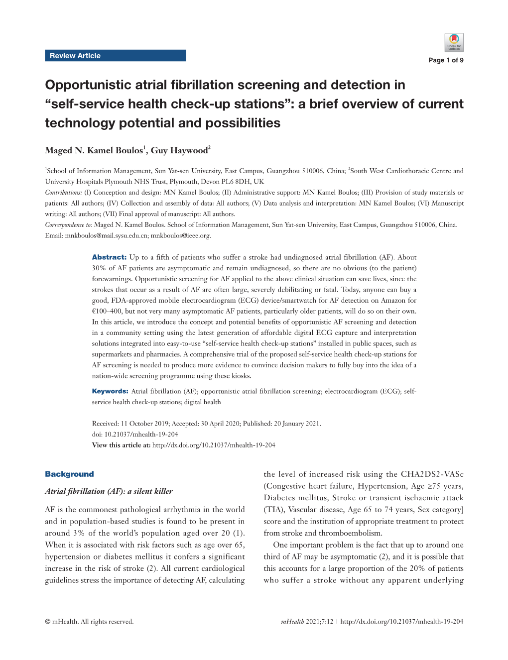 Opportunistic Atrial Fibrillation Screening and Detection In