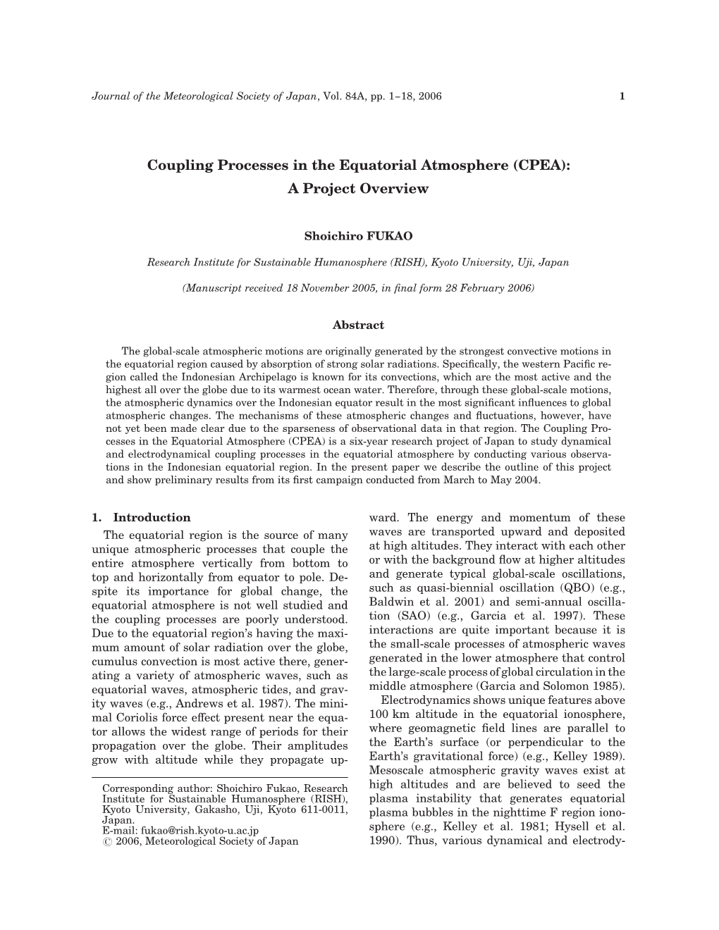 Coupling Processes in the Equatorial Atmosphere (CPEA): a Project Overview