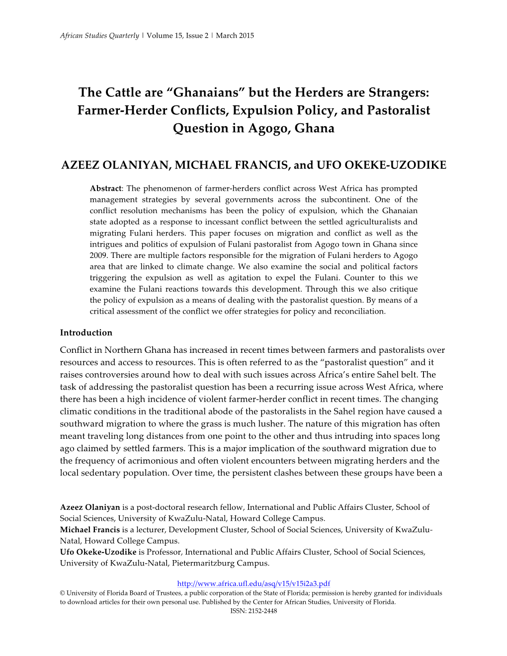 The Cattle Are “Ghanaians” but the Herders Are Strangers: Farmer-Herder Conflicts, Expulsion Policy, and Pastoralist Question in Agogo, Ghana