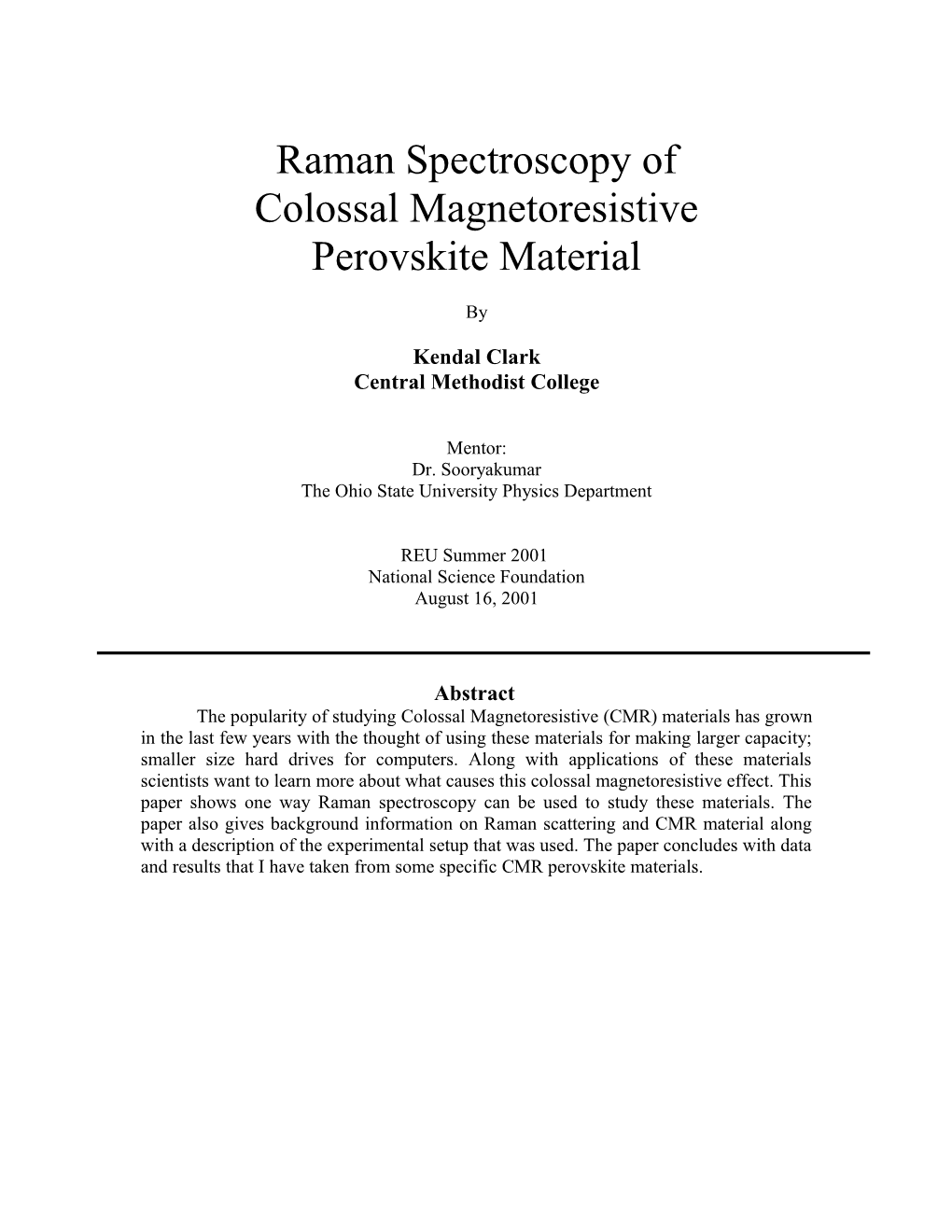 Raman Spectroscopy Of