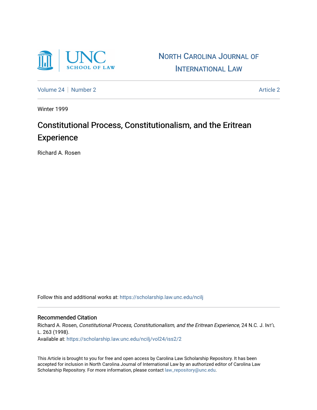 Constitutional Process, Constitutionalism, and the Eritrean Experience