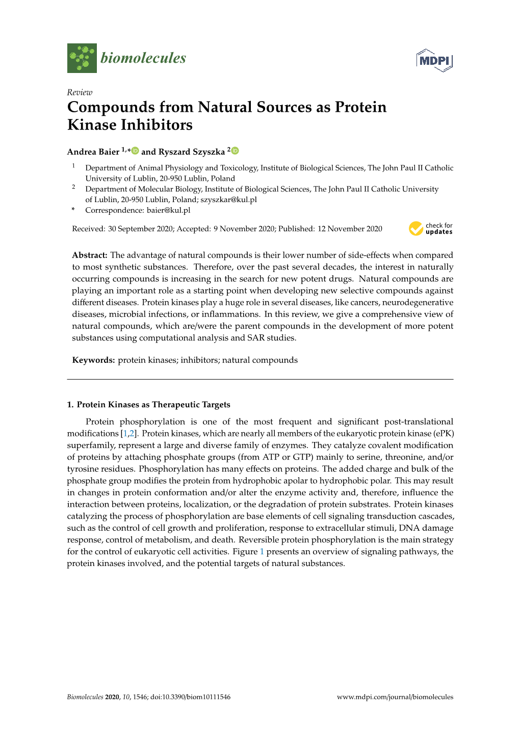 Compounds from Natural Sources As Protein Kinase Inhibitors