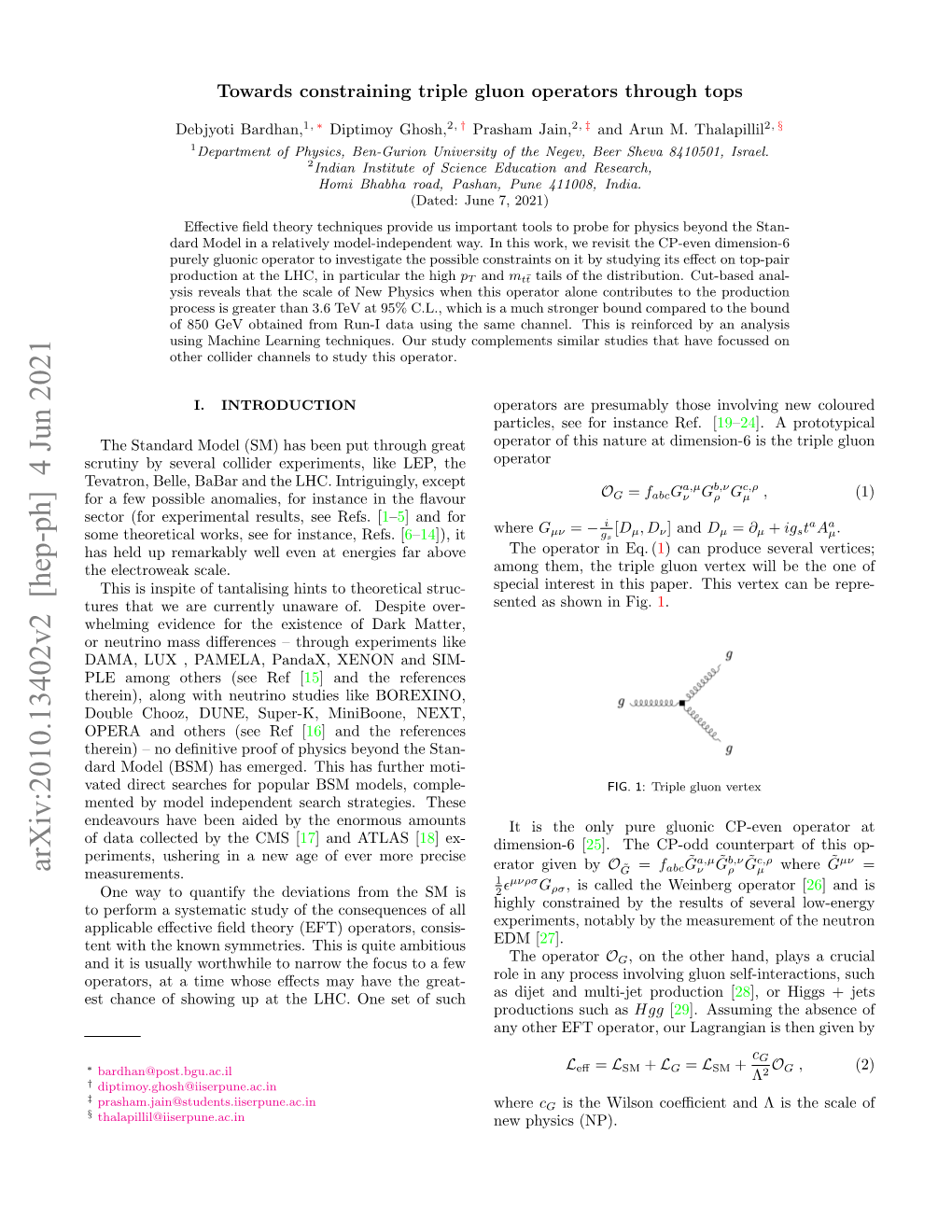 Arxiv:2010.13402V2 [Hep-Ph] 4 Jun 2021 Erator Given by O = F G G G Where G = Measurements