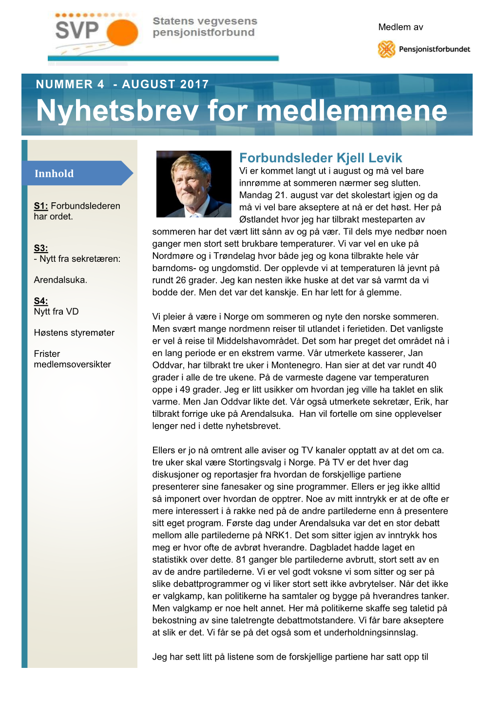 Nyhetsbrev for Medlemmene