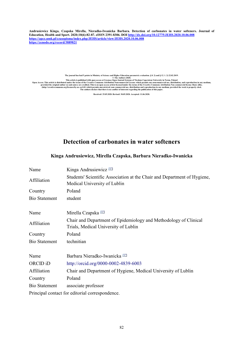 Detection of Carbonates in Water Softeners