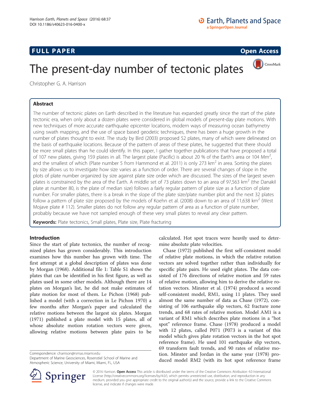 The Present-Day Number of Tectonic Plates Christopher G