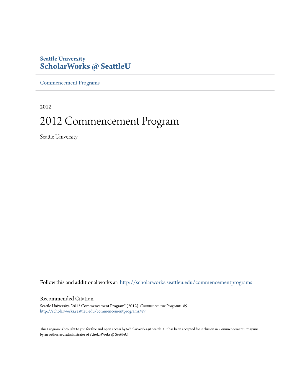 2012 Commencement Program Seattle Niu Versity