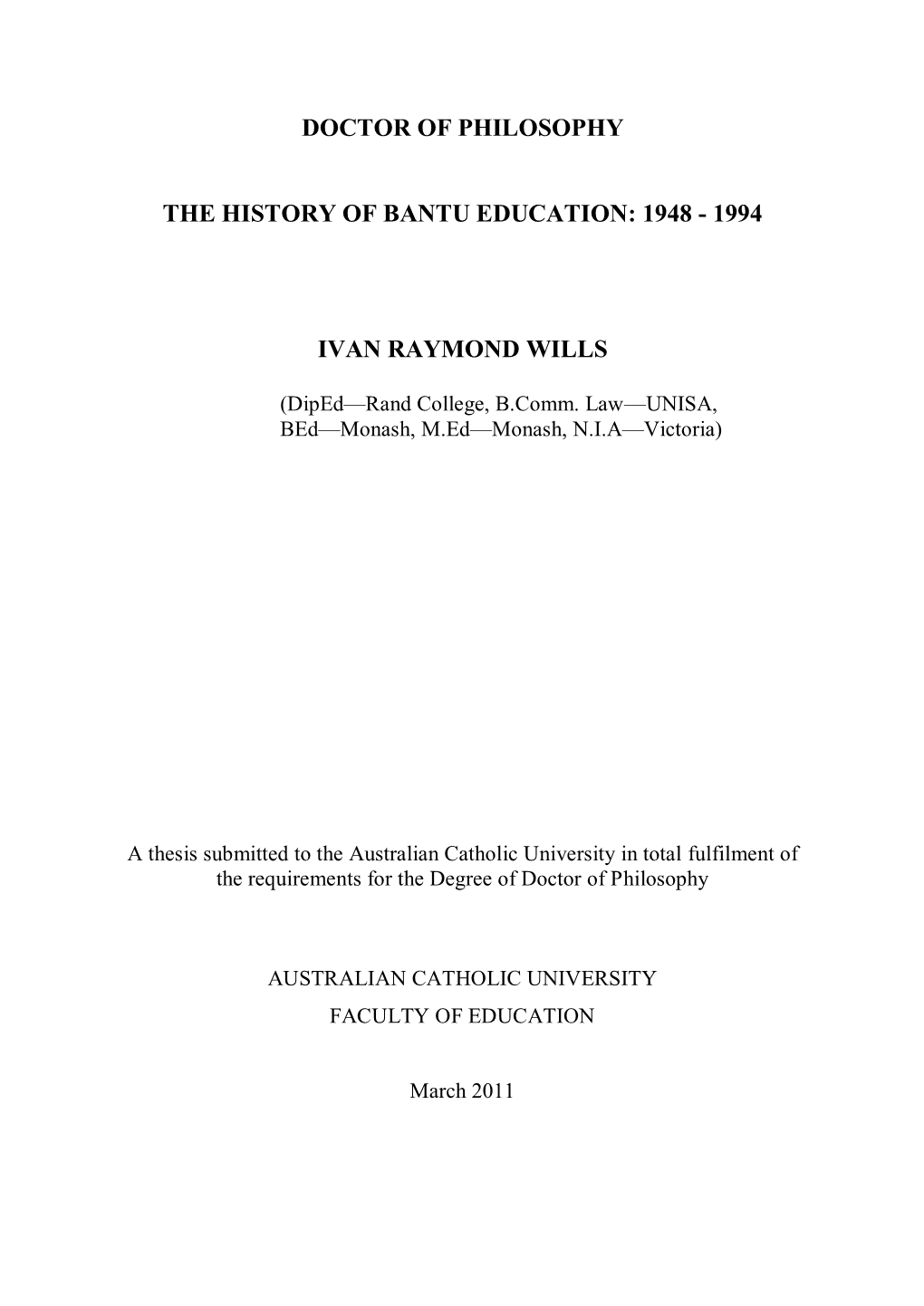 The History of Bantu Education: 1948 - 1994