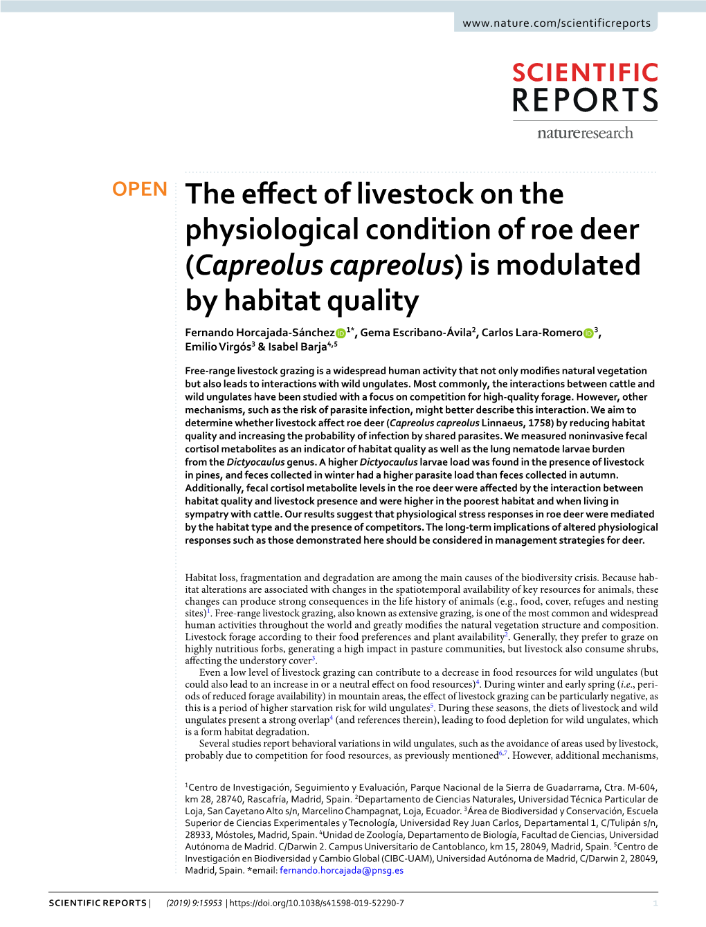 The Effect of Livestock on the Physiological Condition Of