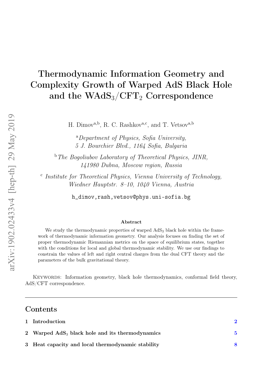 Thermodynamic Information Geometry and Complexity Growth of Warped Ads Black Hole and the Wads3/CFT2 Correspondence