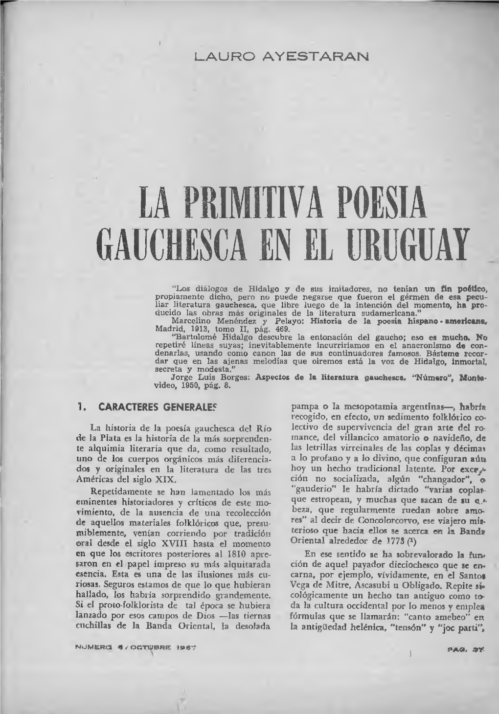 La Primitiva Poesia Gauchesca En El Uruguay