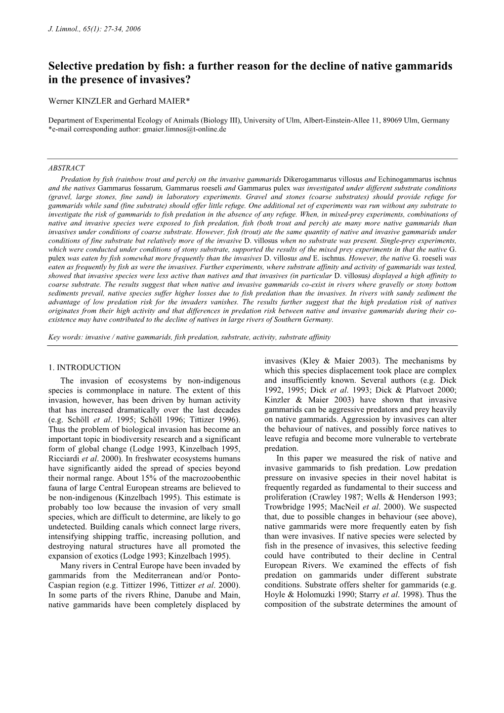 Selective Predation by Fish: a Further Reason for the Decline of Native Gammarids in the Presence of Invasives?