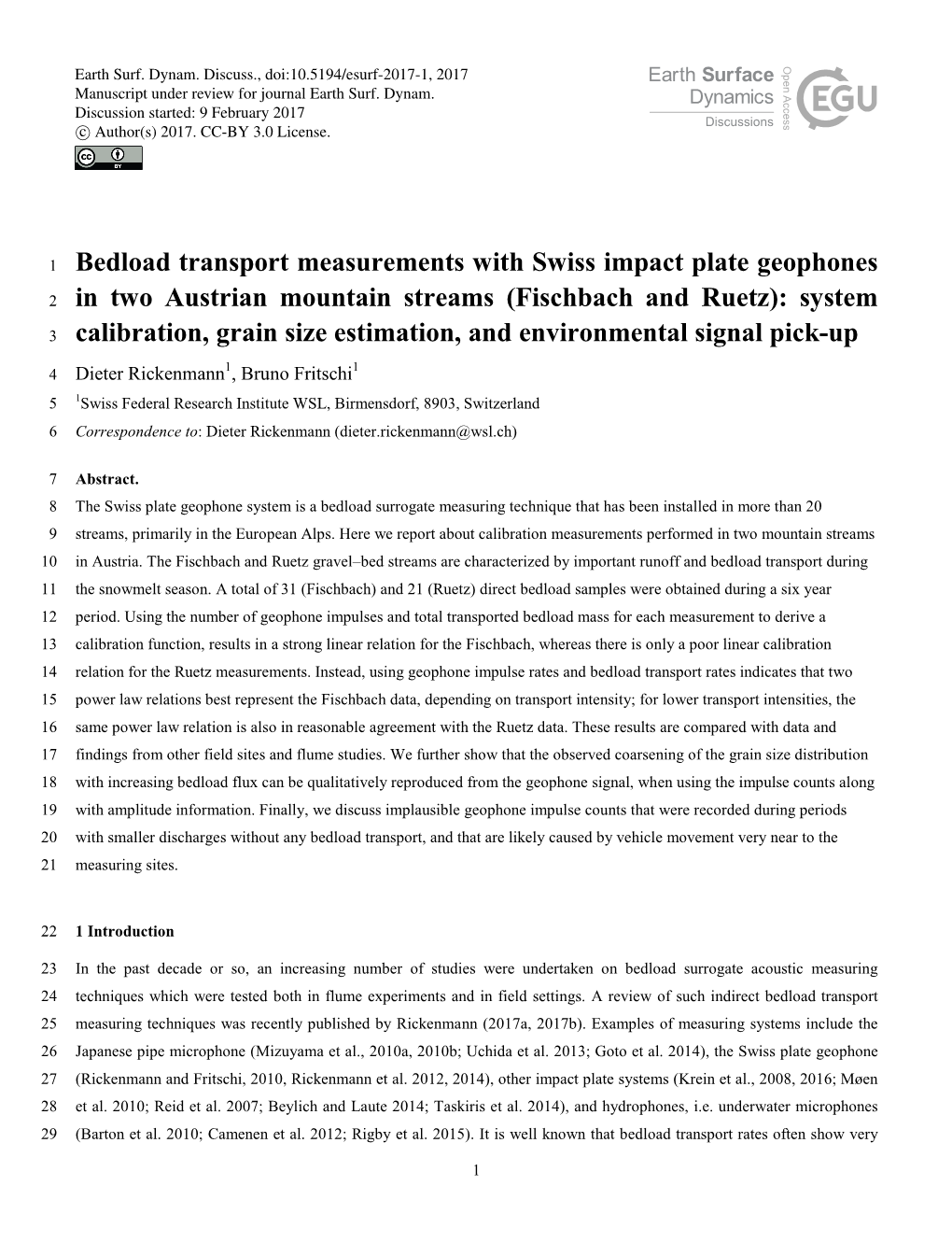 Bedload Transport Measurements with Swiss Impact Plate Geophones