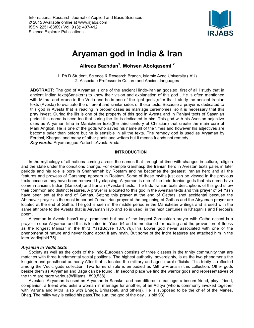 Aryaman God in India & Iran