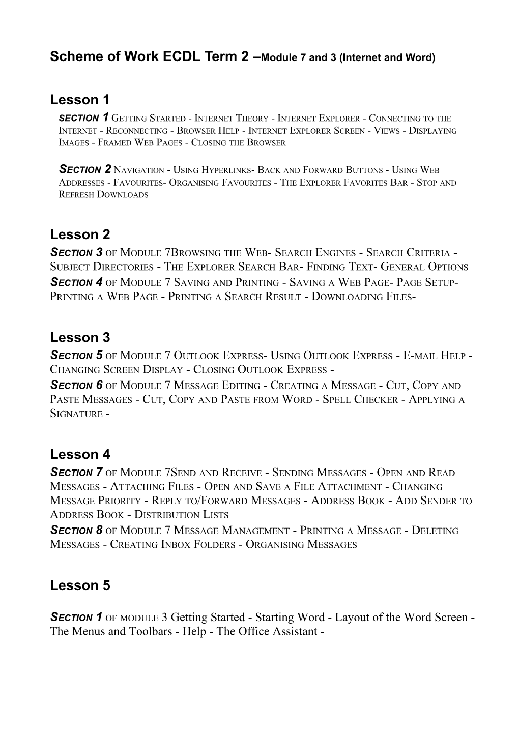 Scheme of Work Ecdl Term 2