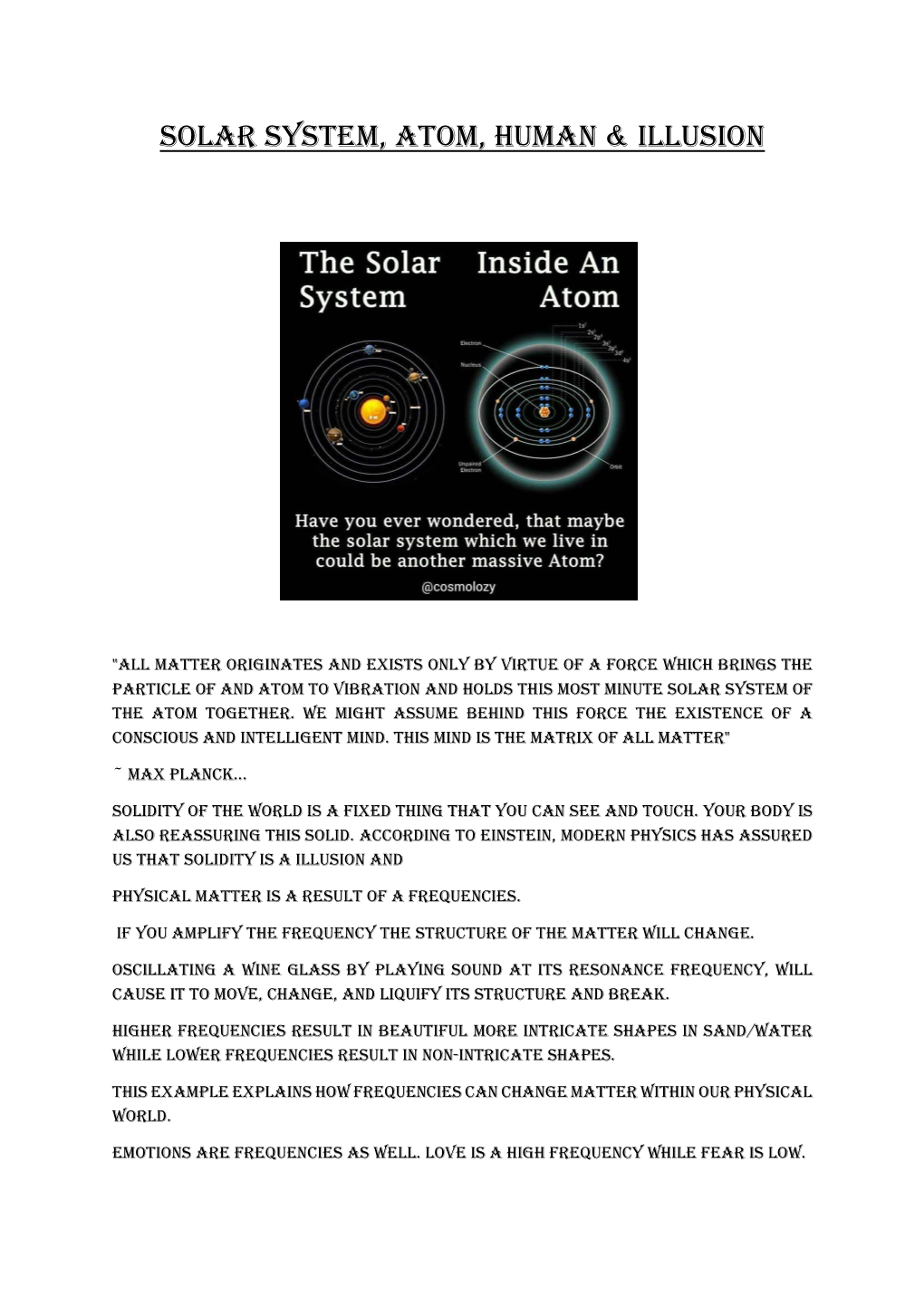Solar System, Atom, Human & Illusion