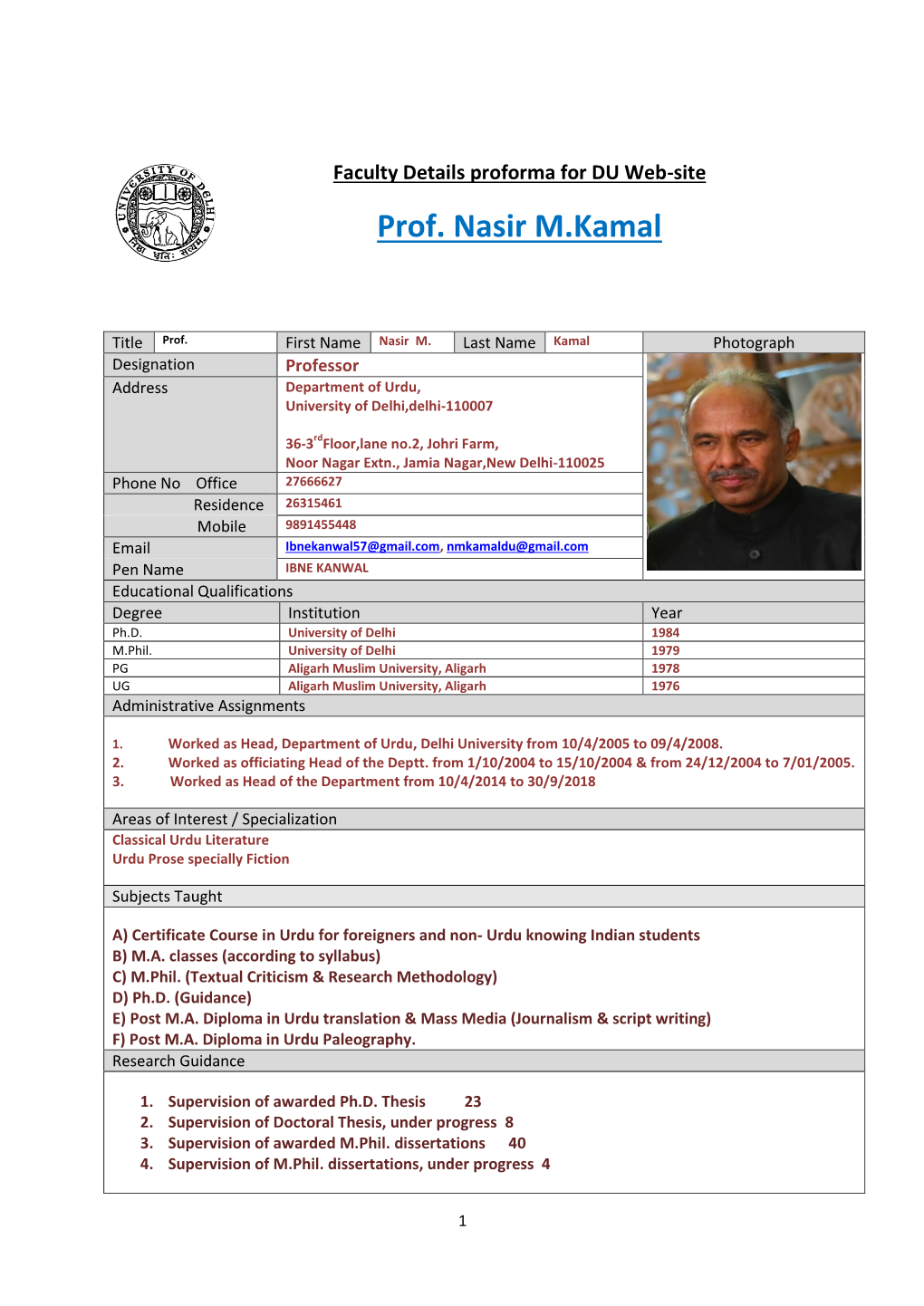 Prof. Nasir M.Kamal