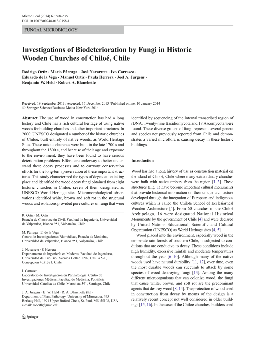 Investigations of Biodeterioration by Fungi in Historic Wooden Churches of Chiloé, Chile