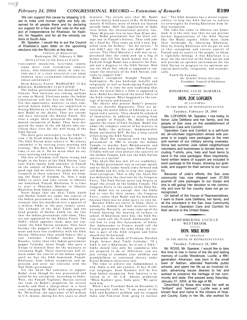 CONGRESSIONAL RECORD— Extensions of Remarks E199 HON