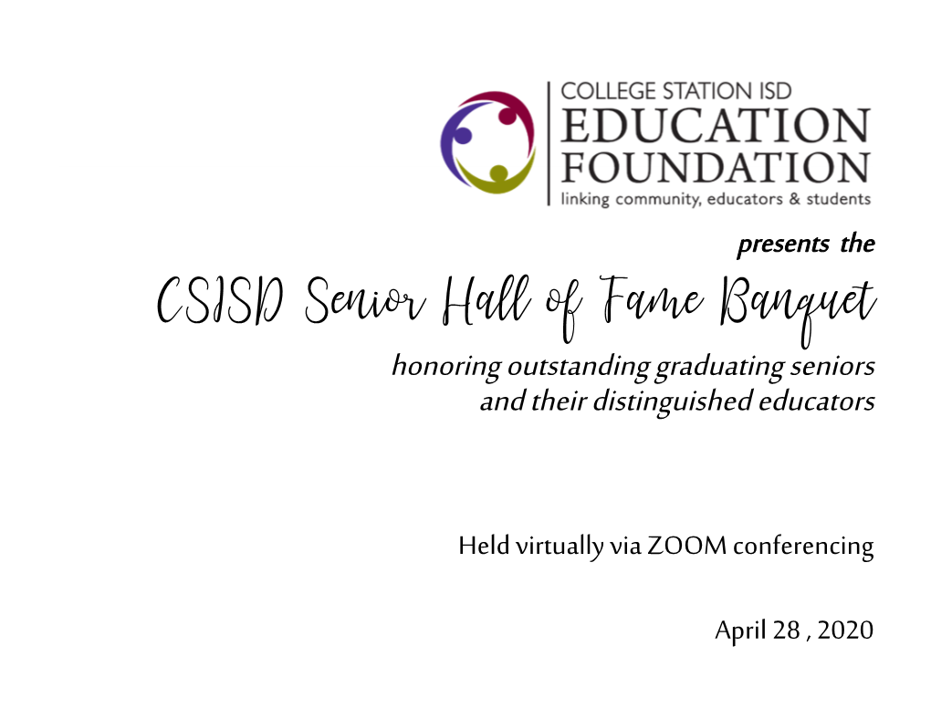 CSISD Senior Hall of Fame Banquet Honoring Outstanding Graduating Seniors and Their Distinguished Educators