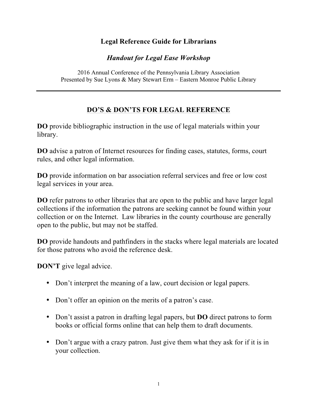 Do's & Don'ts for Legal Reference