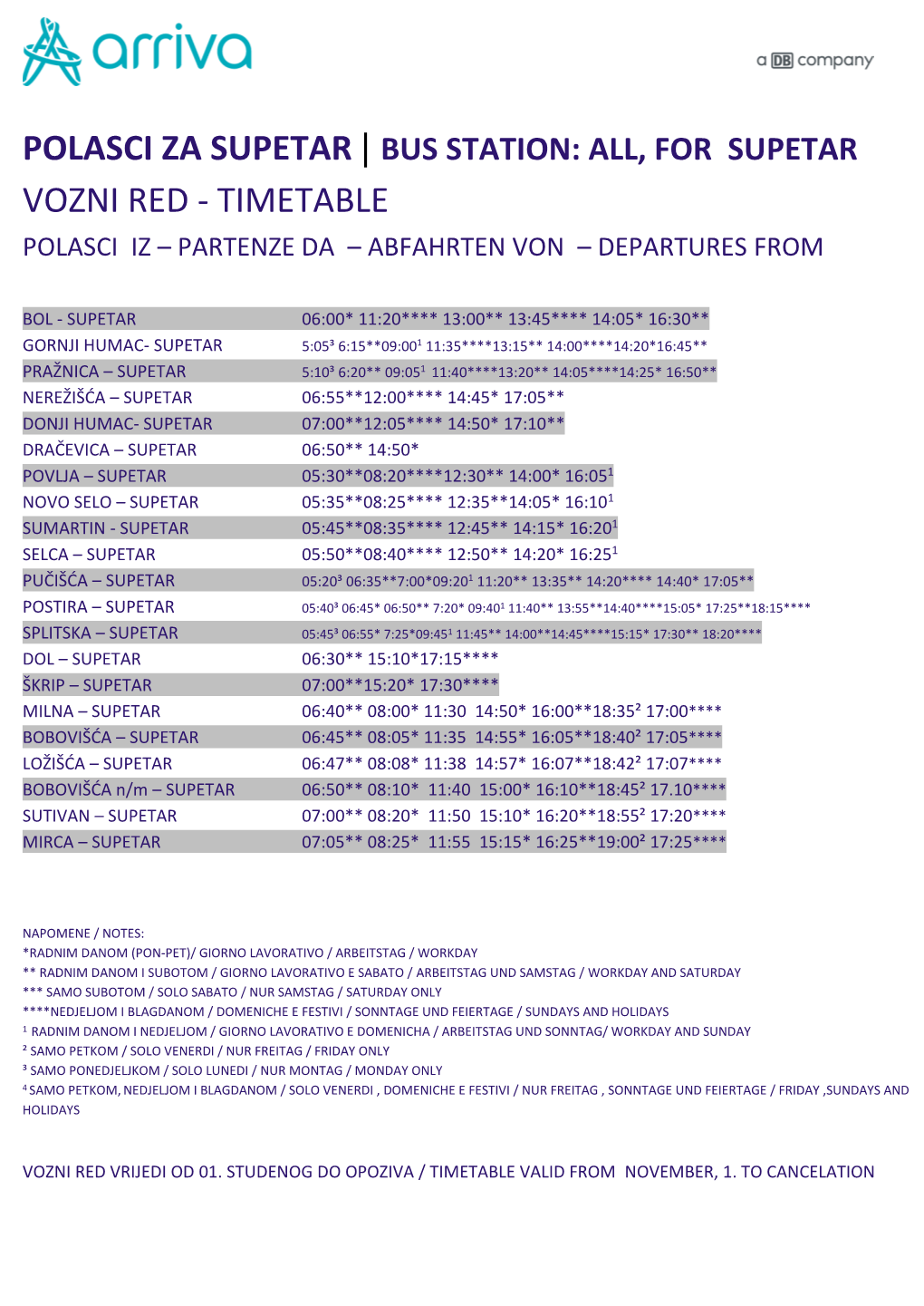 Vozni Red - Timetable Polasci Iz – Partenze Da – Abfahrten Von – Departures From