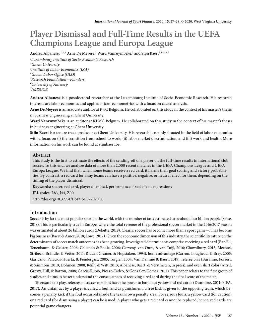 Player Dismissal and Full-Time Results in the UEFA Champions