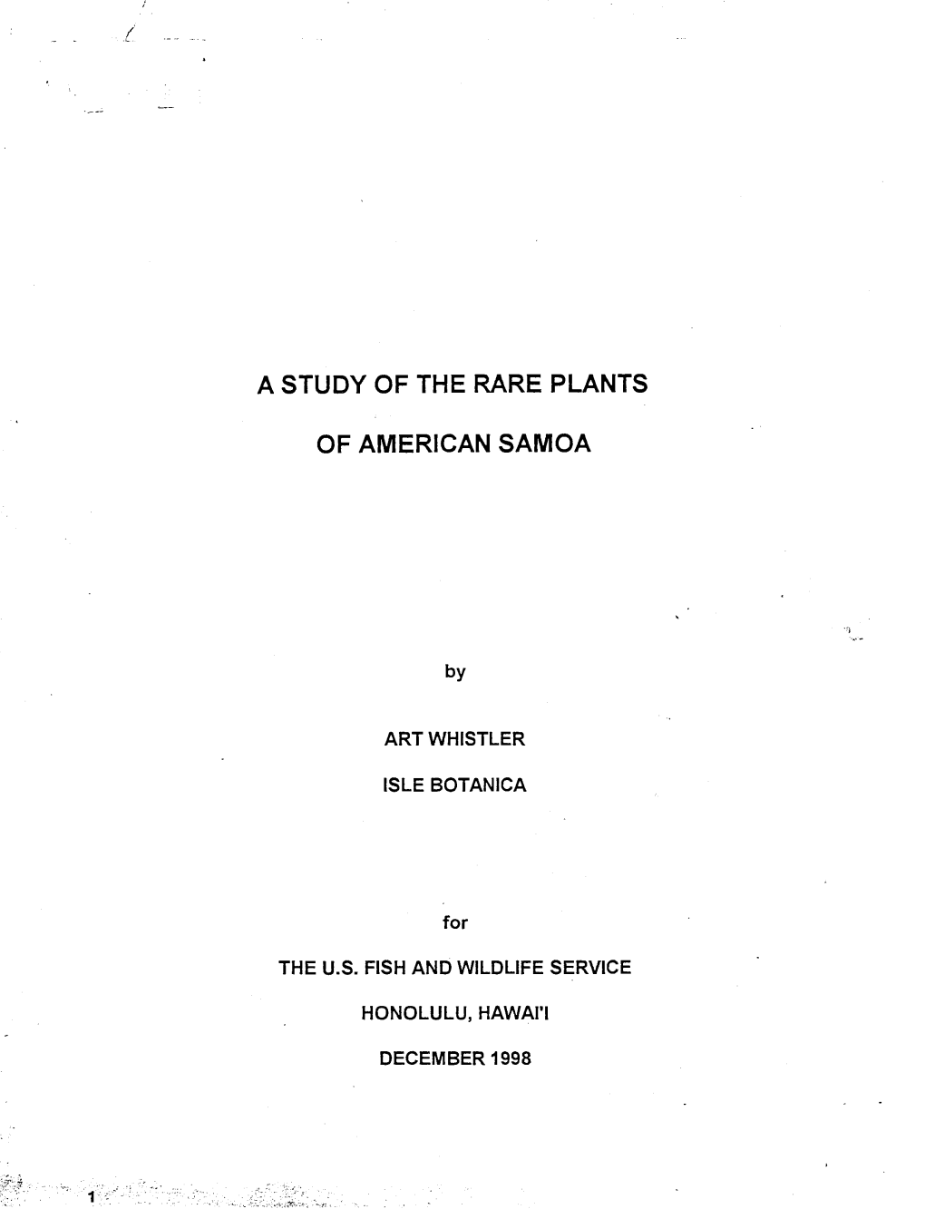 A Study of the Rare Plants of American Samoa