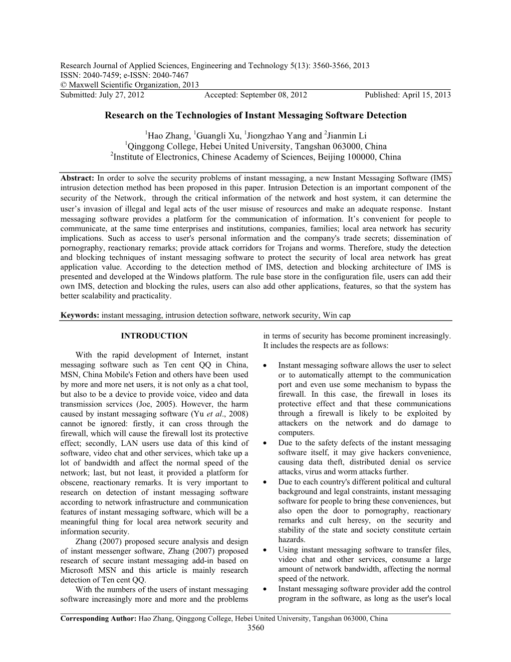 Research on the Technologies of Instant Messaging Software Detection
