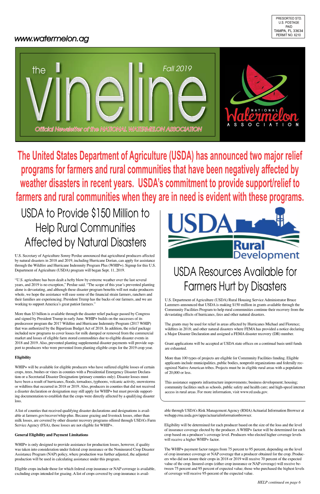 (USDA) Has Announced Two Major Relief Programs for Farmers and Rural Communities That Have Been Negatively Affected by Weather Disasters in Recent Years