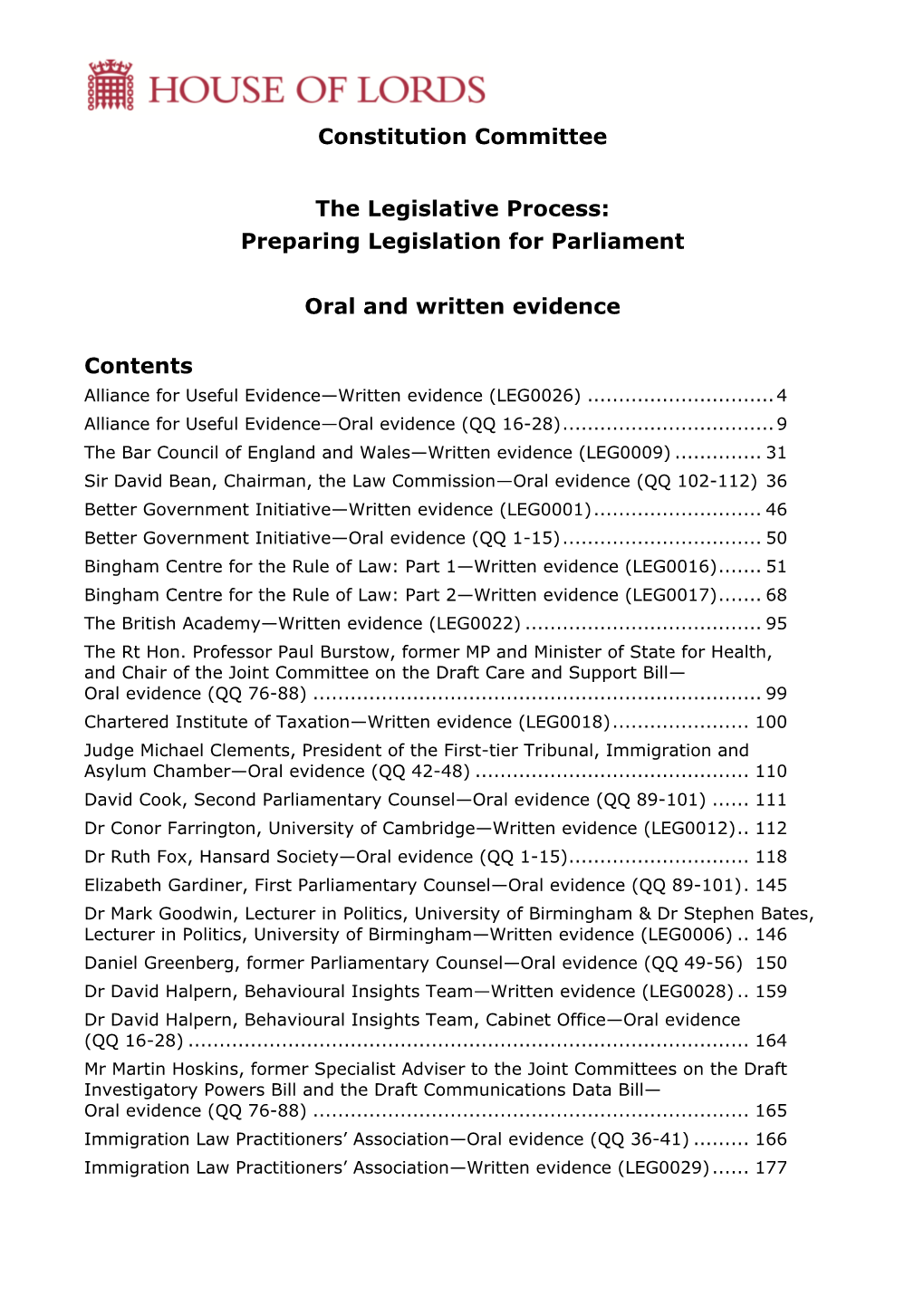 Constitution Committee the Legislative Process