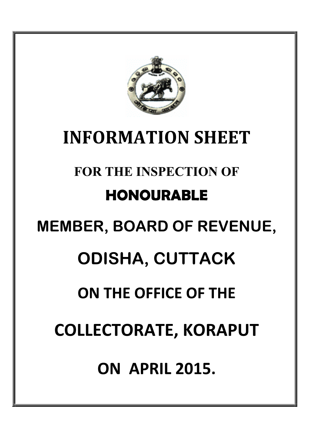 Information Sheet Collectorate, Koraput