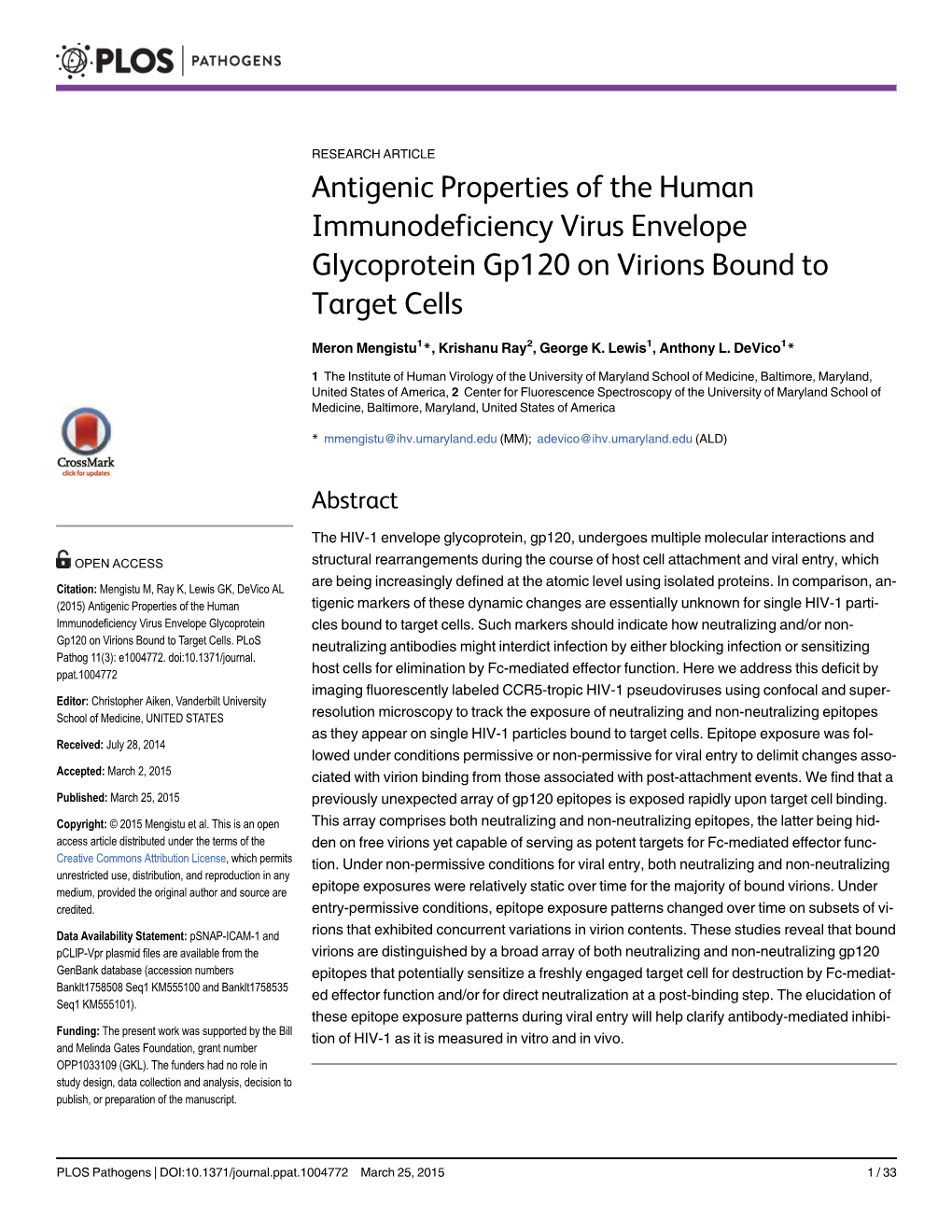 Antigenic Properties of the Human Immunodeficiency Virus Envelope Glycoprotein Gp120 on Virions Bound to Target Cells