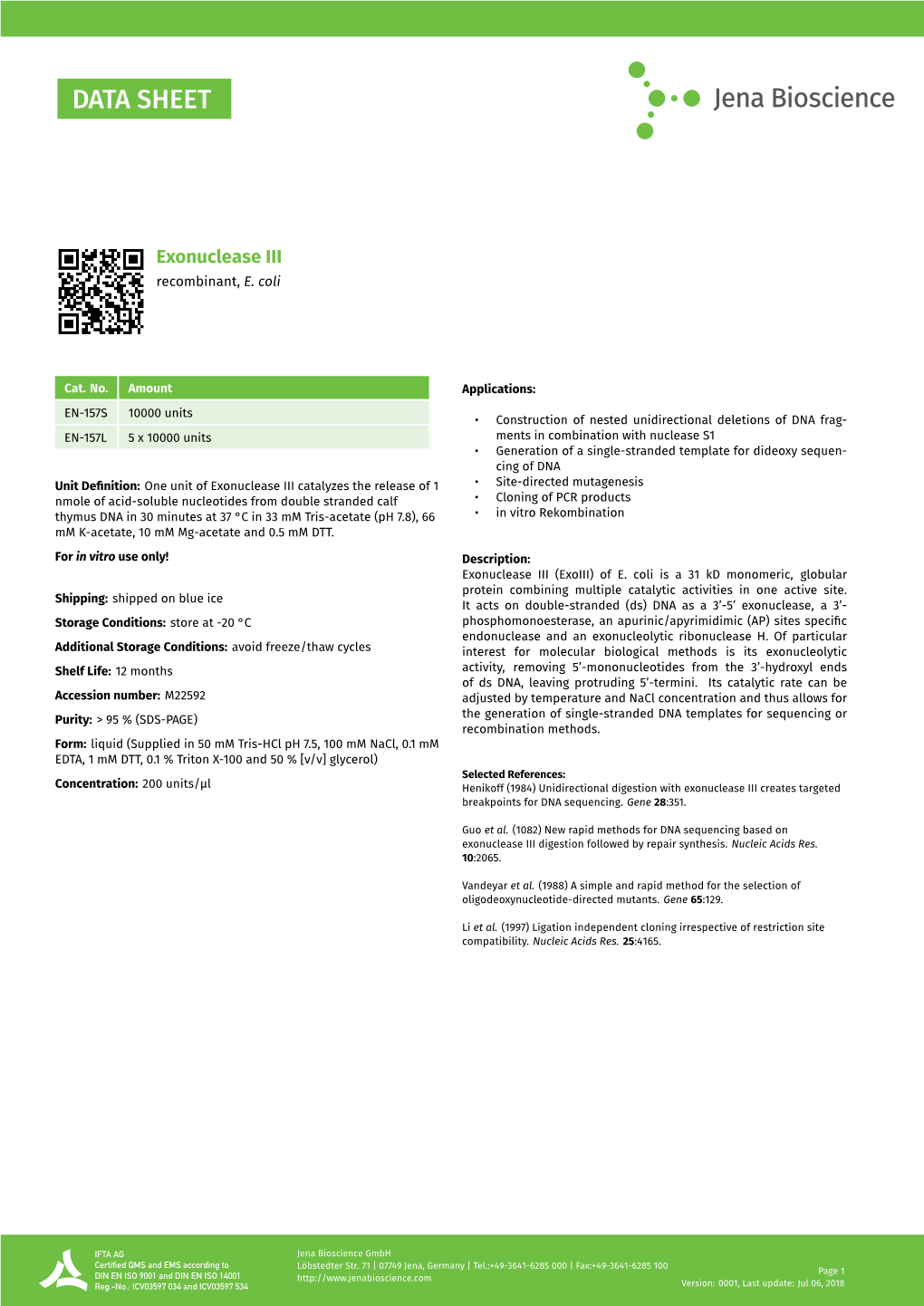 Exonuclease III Recombinant, E