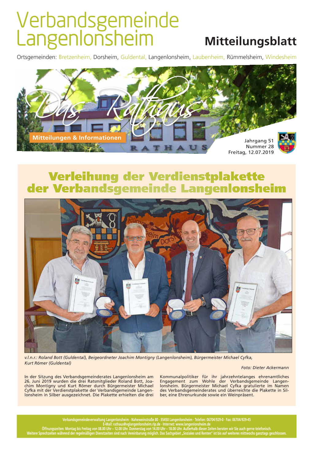 Mitteilungsblatt Verleihung Der Verdienstplakette Der