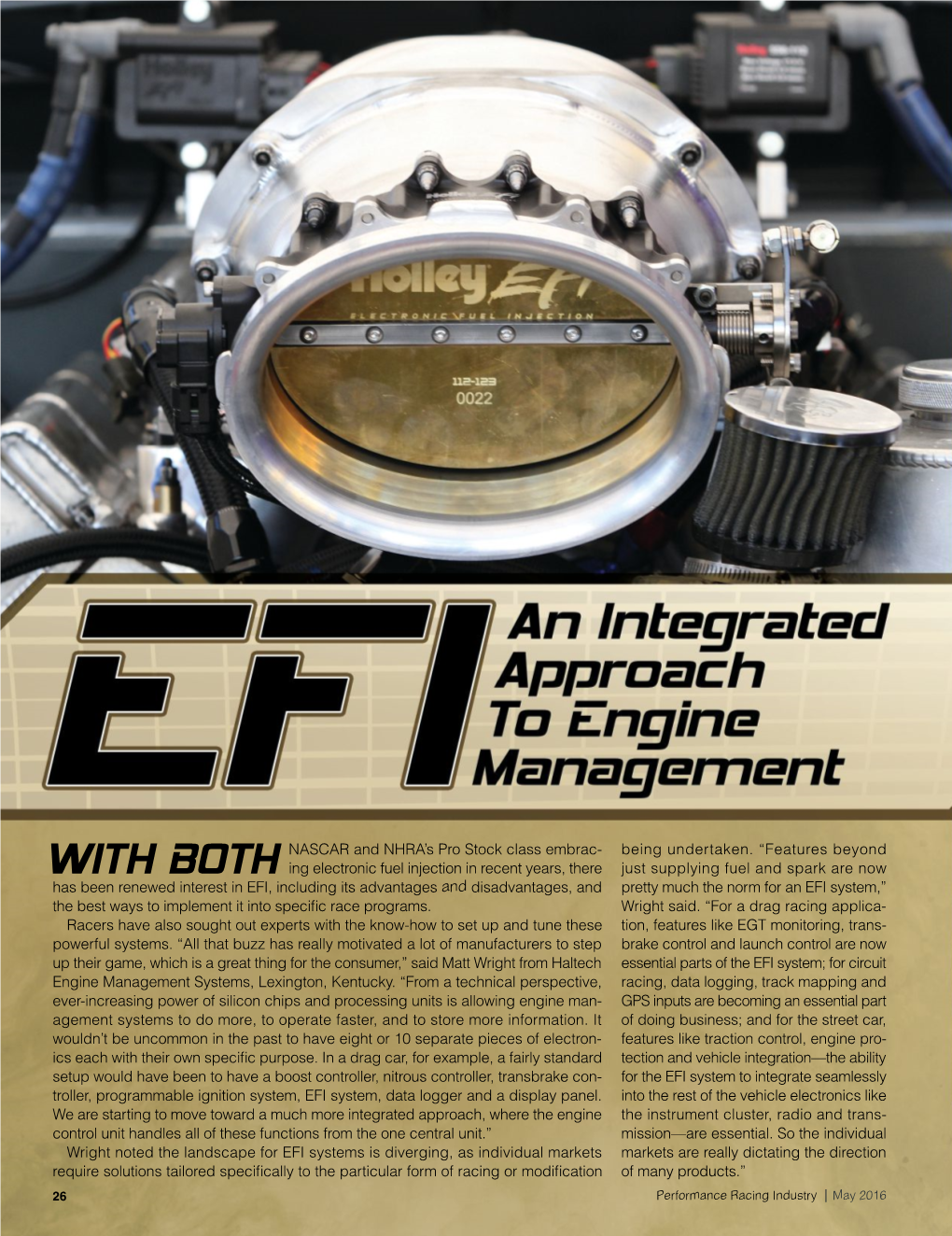 EFI, an Integrated Approach to Engine Management