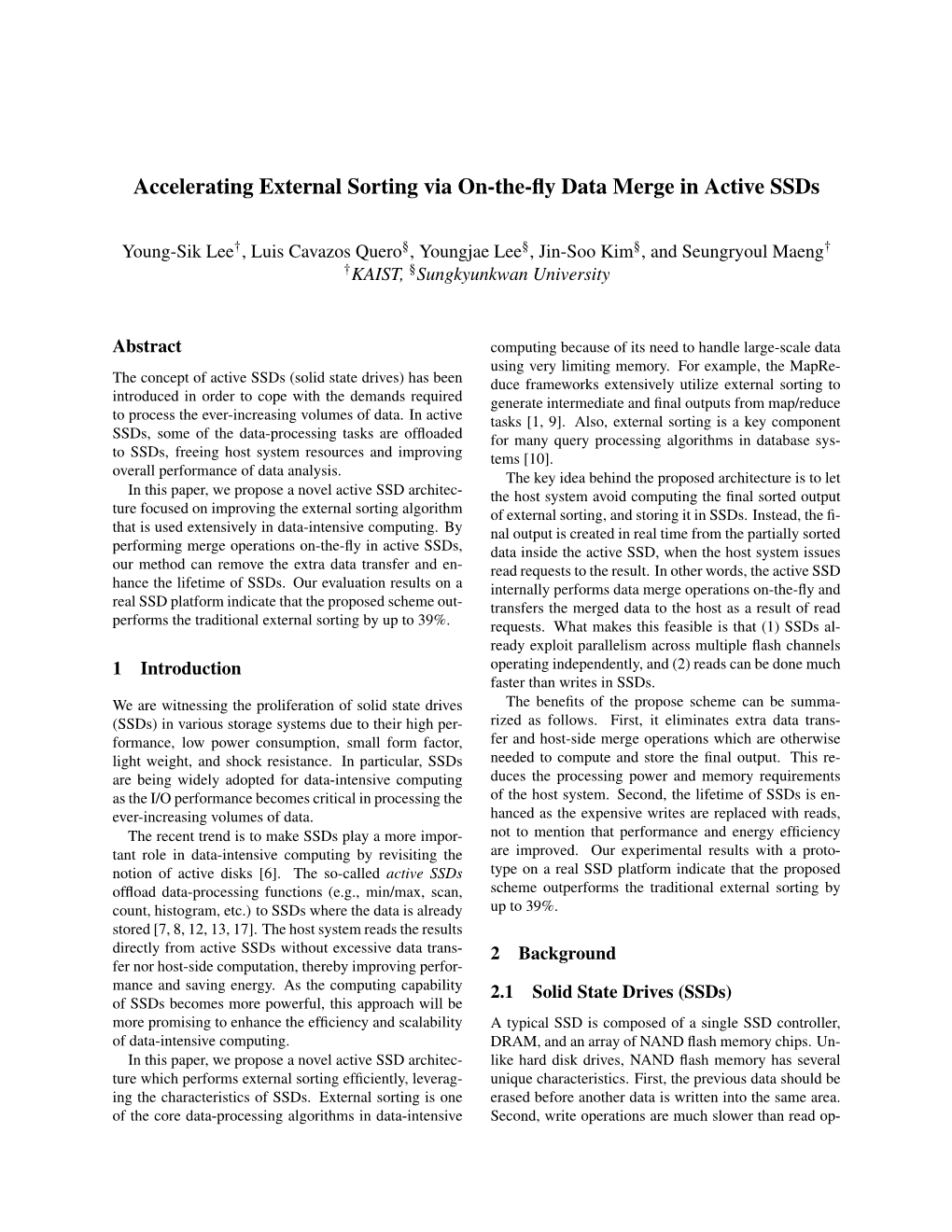 Accelerating External Sorting Via On-The-Fly Data Merge in Active Ssds