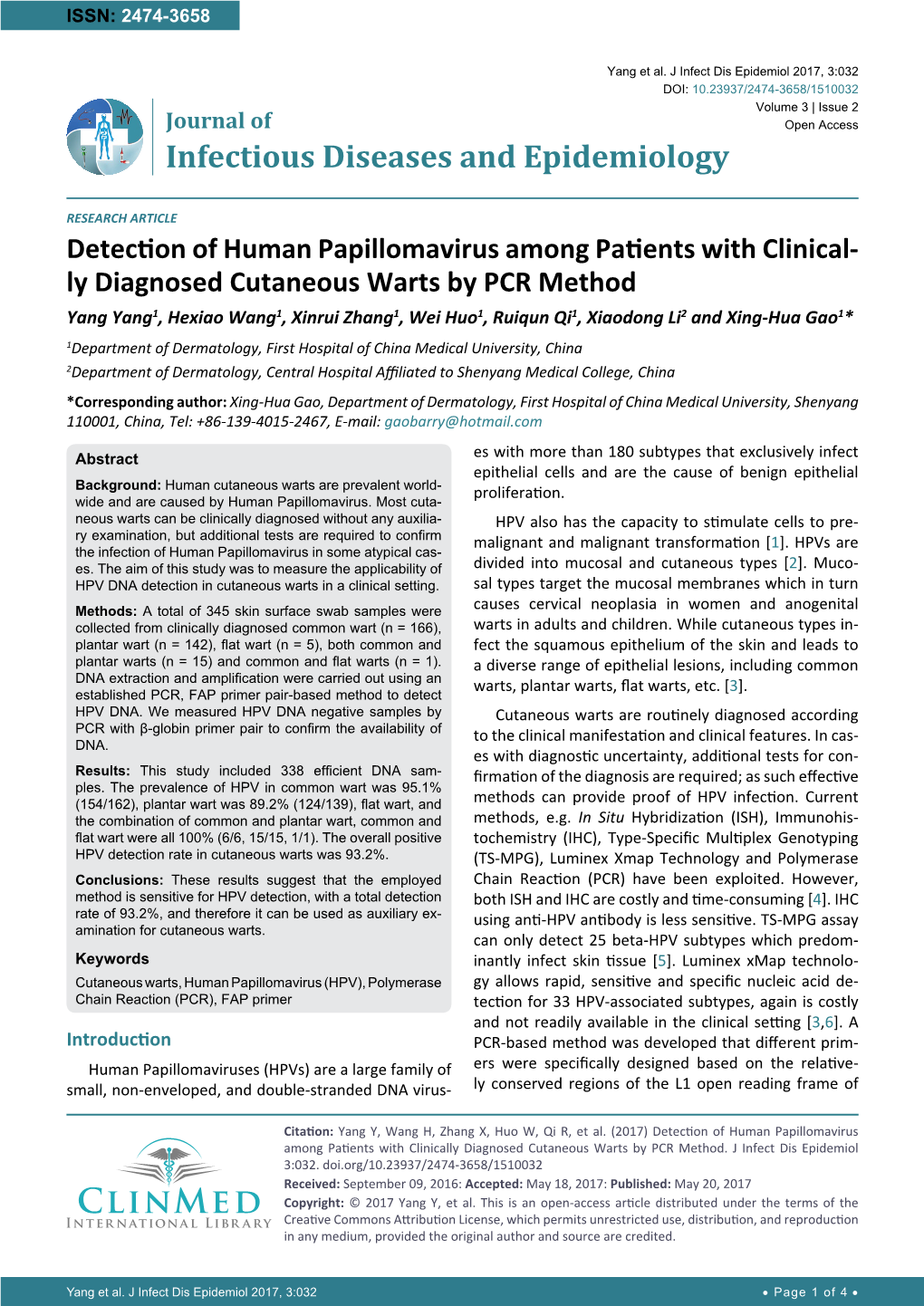 Detection of Human Papillomavirus Among Patients with Clinically Diagnosed Cutaneous Warts by PCR Method